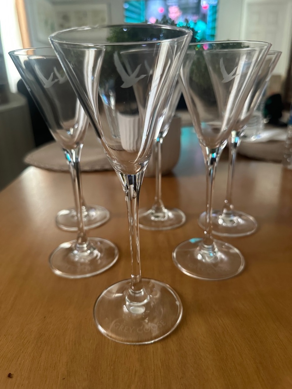 Clear Etched Cordial Glasses - Grey Goose Bird Motif, Set of 6